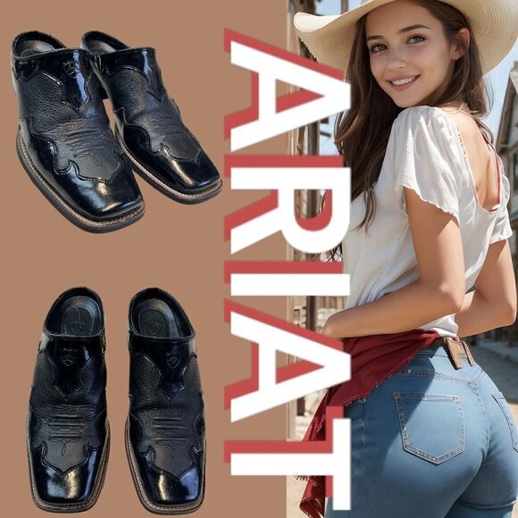 Ariat Women's Leather Slip-On Mule Bootie Square Toe Shoes Black Size 9B - Picture 1 of 12